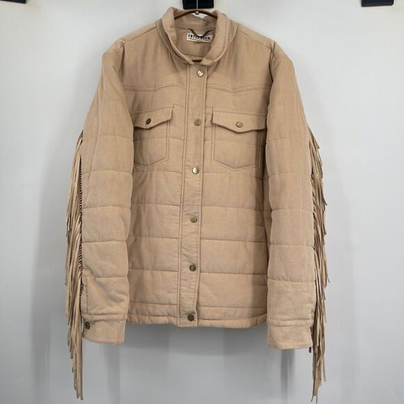 Idyllwind Beige Long Sleeve Knox Corduroy Fringe Puffer Jacket Size XL - Picture 2 of 9